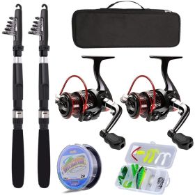 Fishing Pole Combo Set,2.1m/6.89ft 2PCS Collapsible Rods 2PCS Spinning Reels Lures Set Carrier Bag Carbon Fiber Telescopi