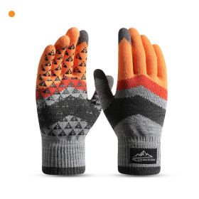 Winter Knit Gloves Men Women Fashion Warm Fleece Cycling Personality Windproof Triangular Non-Slip Touchscreen Wool Gloves (Color: Orange, Gloves Size: One Size)