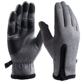 Men's Winter Gloves Touch Screen Water Resistant Thermal (Color: Grey)